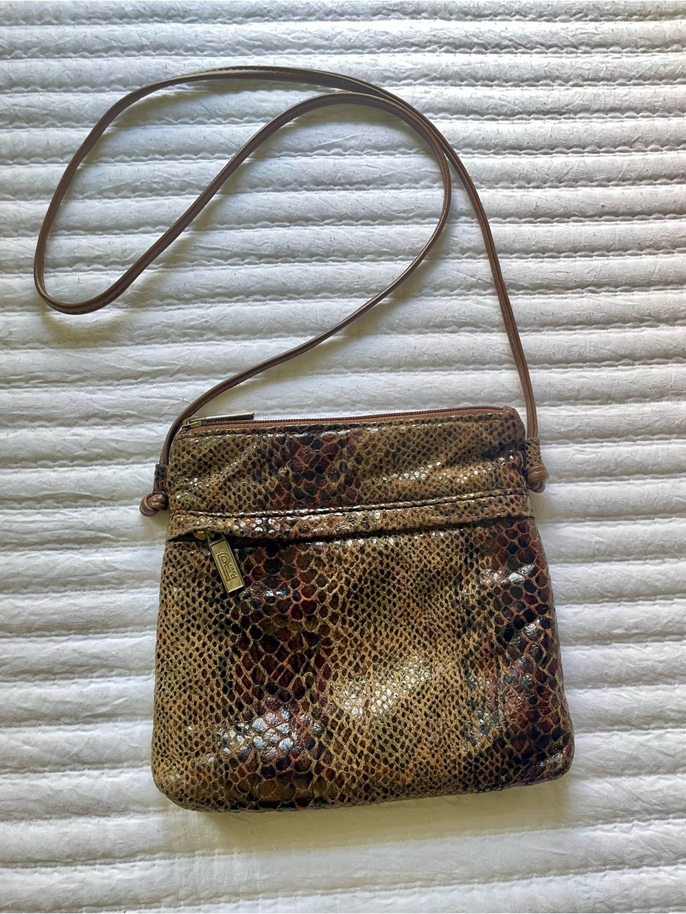 Vintage Pinky Leather Snake-Print Crossbody Purse
